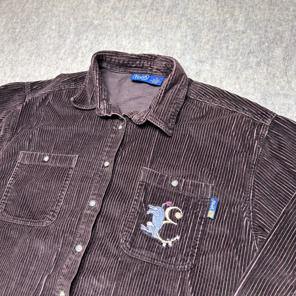 Vintage Pooh‎ Disney Corduroy Button Up Shirt Long Sleeve Embroidered Brown XL